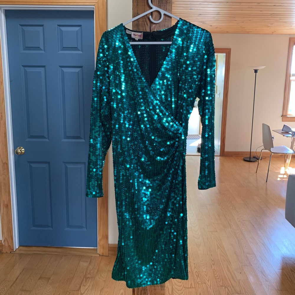 Vintage Emerald Green Cassini Sequin Dress